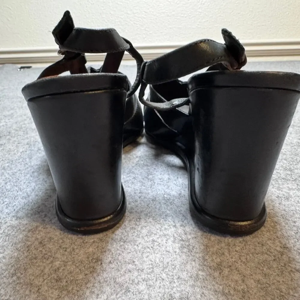 Via Spiga Black Leather Strappy Wedge Sandals Women’s 9 Gladiator